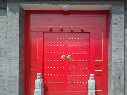 封丘中国传统四合院系列朱红色中式木制大门木作